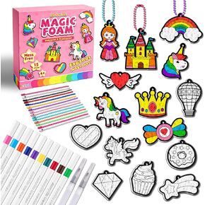 Magic Foam 3D Art Kit-15pcs Unicorns & Princesses Keychain Making kit, Mess-Free Arts & Crafts for Kids, Party Favors ,Travel Toys Activities,Birthday Gifts for Girls Boys Ages 4, 5, 6, 7, 8, 9, 10 in Kuwait
