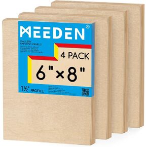 لوحة قماش خشبية غير مكتملة من MEEDEN: لوحة قماشية خشبية بعمق 1-1/2 بوصة بعمق 6 × 6 بوصة حزمة من 4 قطع - لوحة فنية خشبية ممهدة فارغة للرسم in Kuwait