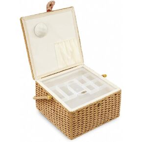 Large Sewing Basket Organizer with Tray, Portable Woven Sewing Box in Saudi Arabia