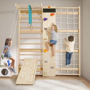 Wooden Swedish Ladder Jungle Gym with Slide, Swing & Monkey Bars in Kuwait