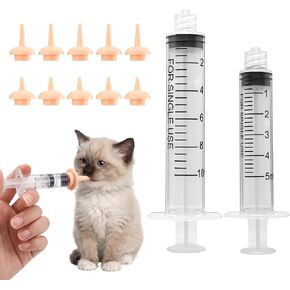 Pet Feeding Syringe, 2 Pcs Puppy Kitten Nursing Syringe with 10 Pcs Nipple, Silicone Feeding Tools for Newborn Animals Puppies Cat Dog Rabbits in Kuwait