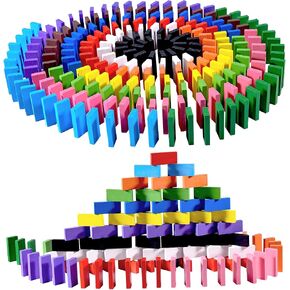 OBTANIM 600 Pcs Colorful Wooden Domino Blocks Set Tile Bulk Building Racing Stacking Games Educational Toys for Kids Birthday Party Favor in Kuwait