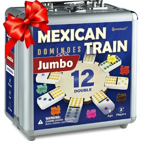 Queensell Mexican Train Dominoes Set with Wooden Hub, Domino Tile Board Games - Double 12 Dominos Set for Family Game Night for Adults and Kids Ages 8 and up (Double 12) in Saudi Arabia