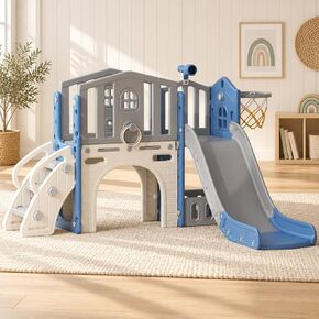 YUFU 8 in 1 Toddler Slide Set, Indoor Outdoor Playset for 1-3, Beige Gray in Kuwait