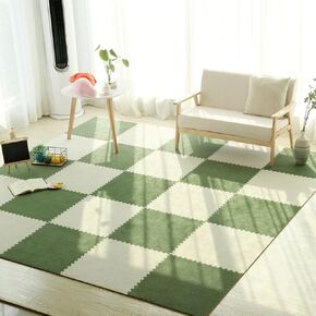 12PCS Soft Interlocking Carpet Tiles 12x12inch Washable EVA Foam Floor Mats Non-Slip Short Plush Puzzle Rug for Bedroom Living Room,11.52 Sq.Ft Coverage (Color:Light Green + Dark Green) in Kuwait