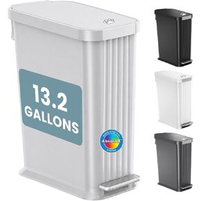 iTouchless 13.2 Gallon / 50 Liter Dog Poop Trash Can with Lid & AbsorbX Odor Filter, Indoor & Outdoor Rust-Proof Pet Waste Bin, Soft-Close Step Pedal, Large Capacity Recycle Bin, Matte Gray in Saudi Arabia