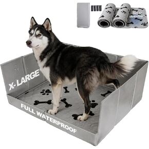 HQ4US 4LEGS Dog Litter Box Pee Pad Holder Foldable with High Walls, Large Indoor Dog Potty Toilet for Puppies,Portable for Travel, Leakproof,Waterproof, Easy Clean, No Assembly, 2 Washable Pee Pads in Kuwait