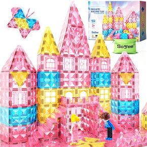 Magnetic Tiles 102pcs with 2 Stairs 2 Dolls Princess Castle Building Toys in Kuwait