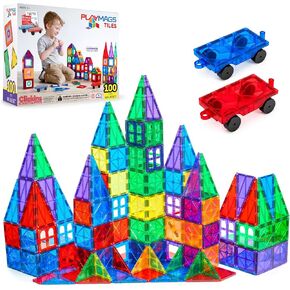 Magnetic Tiles for Kids 100-Piece Set, STEM Educational Building Blocks, Includes 2 Cars & Click-in ABC Learning Tiles, Gift for Boys & Girls, Magnetic Figures & 2 or 4 Car Set Add-Ons Available in Kuwait