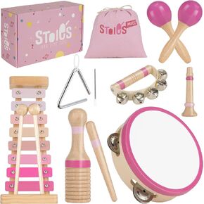 Stoie’s Wooden Musical Instruments for Kids Ages 3+, Montessori Music Toy Set for Kids with Drum, Tambourine, Maracas, Bells & Flute, Educational Preschool Toys for Boys & Girls in Kuwait
