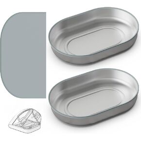 Stainless Steel Bowl for Automatic Microchip Cat Pet Feeder, Sealing Ring Design for Keeping Food Fresh and Reducing Odor, SUS 304, Easy to Clean, 2 Bowl & 1 Mat Set in Kuwait