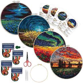 Maydear 4 Pack Embroidery Starter Kit with Pattern, Stamped Cross Stitch Kits for Beginners Adults with Embroidery Hoop and Instructions, Hand Embroidery Kit (Embroidery kit flower2) in Kuwait