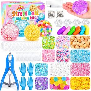 DIY Stress Ball Squishy Making Kit- 16 TPR Skins, 20 Fillers, Stress Ball Empty Bead Squishy Clear kit, Create ASMR Anxiety Relief Toys, Handmade Fidget Squishy Stress Balls, Party Favors for Party in Kuwait