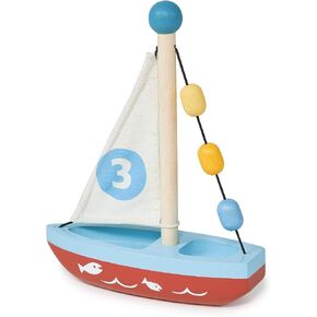 Mentari Toys - Wooden Sailing Boat - Montessori Sensory Toy for Pretend Play, Fine Motor Skills Development Wood Toy with Colorful Beads & Fabric Sail for Toddlers Kids Age 18 Months+ Birthday Gift in Kuwait
