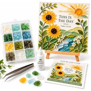 Vorzeth This is The Day Sea Glass Art Kits for Adults, Psalm 118:24 DIY Sea Glass Mosaic Craft Kit with Sunflower Design, Creative Art Project, Meaningful Gift & Faith-Inspired Home Decor in Saudi Arabia