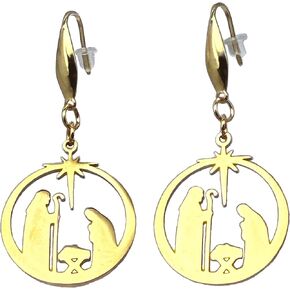 Handmade Christmas Earrings, Large Nativity Scene Charm in Kuwait
