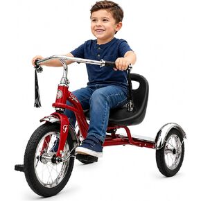 Flybar Classic Retro Tricycle For Toddlers Ages 2-4 With Adjustable Seat, Steel Frame, Chrome Handlebars & Stable Wide-Wheel Ride, Outdoor Ride-On Toddler Bike For Boys And Girls in Kuwait