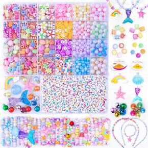 MiuCo Bracelet Making Kit for Kids Girls - Makes 18+ Bracelets, Cute Beads for Jewelry Making Kits with Charms - Arts and Crafts for Make Necklaces - Birthday Gifts for Kids Girls Ages 5 6 7 8 9 10 in Saudi Arabia