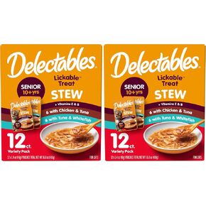 Delectables Lickable Treat Stew Senior 10+ Wet Cat Treat with Real Chicken, Food Topper, Hydrating, Grain-Free, No Fillers, No By-Products, No Added Preservatives, 1.4oz Pouch, 12ct in Kuwait