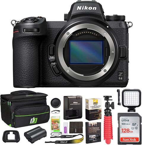 هيكل كاميرا Nikon Z6II بدون مرآة بإطار كامل بصيغة FX وفيديو بدقة 4K UHD 1659 مع حقيبة سفر Deco Gear + بطارية إضافية + مصباح LED للتصوير الفوتوغرافي + مجموعة برامج تحرير الصور والفيديو وملحقاتها in Kuwait