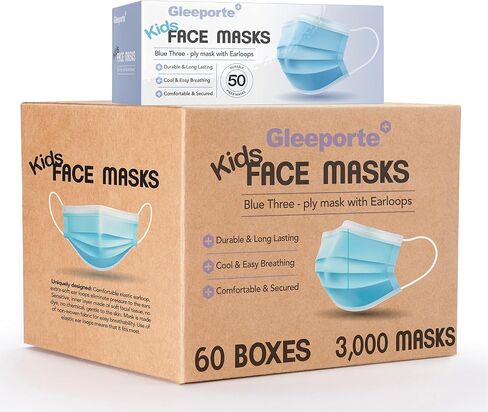 PURE GEM Premium Pack of 50 Masks Children's Size Single Use Disposable Kids Face Mask, Soft on Skin, Bulk Pack 3-Ply Masks in Saudi Arabia