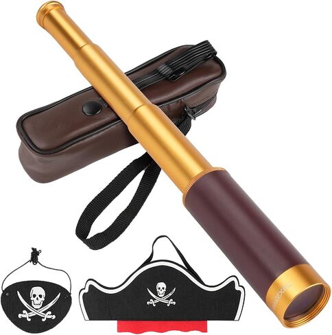 25X30 Pirate Telescope Spyglass with Hat&Eye Mask for Kid Monocular Costume in Saudi Arabia