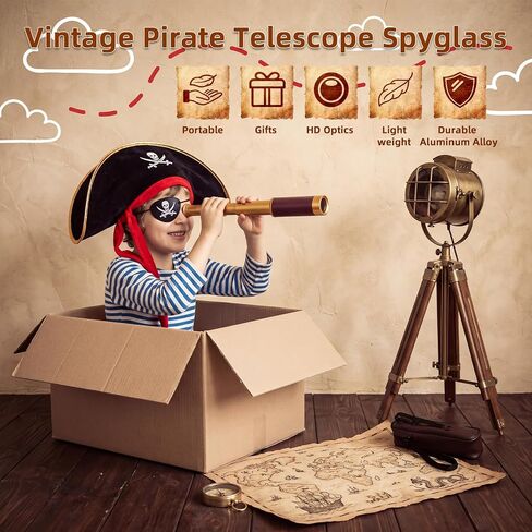 25X30 Pirate Telescope Spyglass with Hat&Eye Mask for Kid Monocular Costume in Saudi Arabia