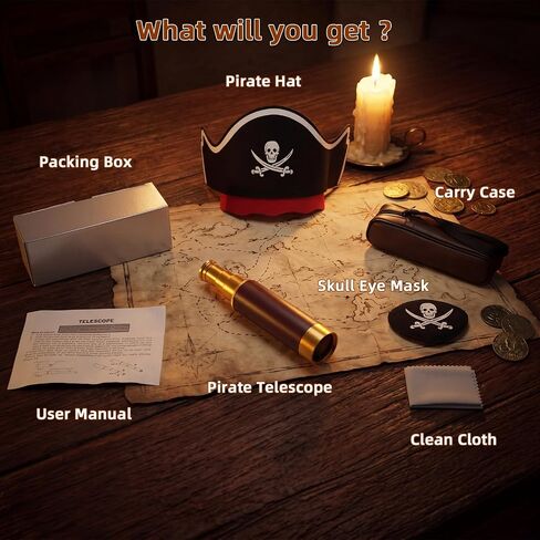 25X30 Pirate Telescope Spyglass with Hat&Eye Mask for Kid Monocular Costume in Saudi Arabia