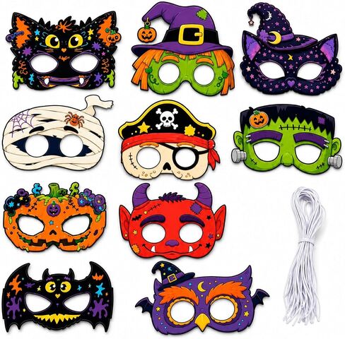 Halloween Masks for 10 Pack, Assorted Costume Eye Masks with Cat, Pumpkin, Halloween Masks, Halloween Party Favors, Classroom Prizes and Dress Up Accessories in Kuwait