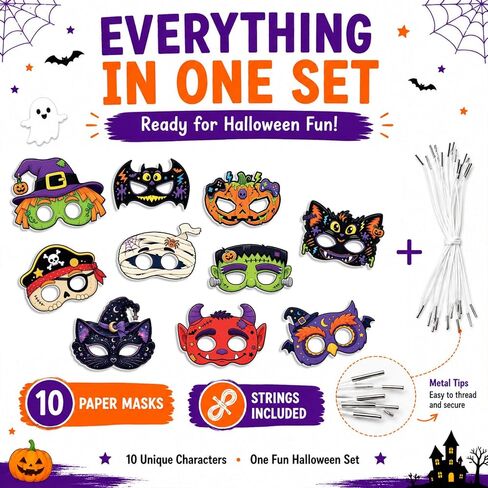 Halloween Masks for 10 Pack, Assorted Costume Eye Masks with Cat, Pumpkin, Halloween Masks, Halloween Party Favors, Classroom Prizes and Dress Up Accessories in Kuwait