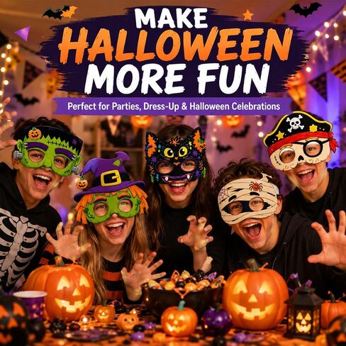 Halloween Masks for 10 Pack, Assorted Costume Eye Masks with Cat, Pumpkin, Halloween Masks, Halloween Party Favors, Classroom Prizes and Dress Up Accessories in Kuwait