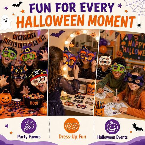 Halloween Masks for 10 Pack, Assorted Costume Eye Masks with Cat, Pumpkin, Halloween Masks, Halloween Party Favors, Classroom Prizes and Dress Up Accessories in Kuwait