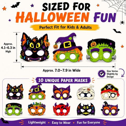 Halloween Masks for 10 Pack, Assorted Costume Eye Masks with Cat, Pumpkin, Halloween Masks, Halloween Party Favors, Classroom Prizes and Dress Up Accessories in Kuwait