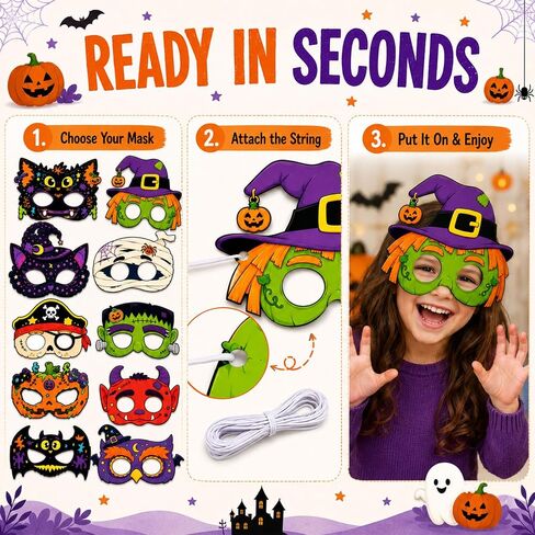 Halloween Masks for 10 Pack, Assorted Costume Eye Masks with Cat, Pumpkin, Halloween Masks, Halloween Party Favors, Classroom Prizes and Dress Up Accessories in Kuwait