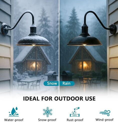 11 Inch Outdoor Barn Gooseneck Lights from Dusk to Dawn, Waterproof and Rust Resistant Classic Farmhouse Barn Lights, Gooseneck Lights for Garage, Patio and Porch in Saudi Arabia
