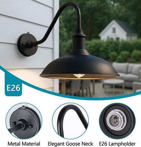 11 Inch Outdoor Barn Gooseneck Lights from Dusk to Dawn, Waterproof and Rust Resistant Classic Farmhouse Barn Lights, Gooseneck Lights for Garage, Patio and Porch in Saudi Arabia