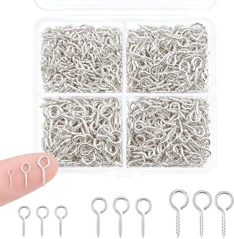 620PCS Small Eye Pins for Jewelry Making, 3 Sizes Silver Eye Hooks Screw Assortment with Storage Box, Tiny Eye Screws for Bead Charms, Keychains, and DIY Art Crafts in Kuwait