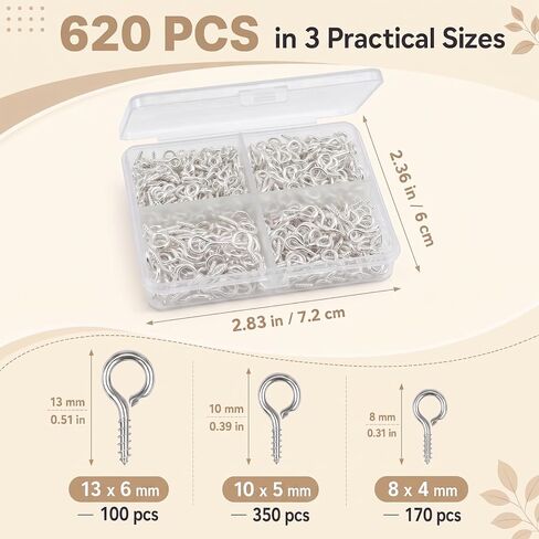 620PCS Small Eye Pins for Jewelry Making, 3 Sizes Silver Eye Hooks Screw Assortment with Storage Box, Tiny Eye Screws for Bead Charms, Keychains, and DIY Art Crafts in Kuwait