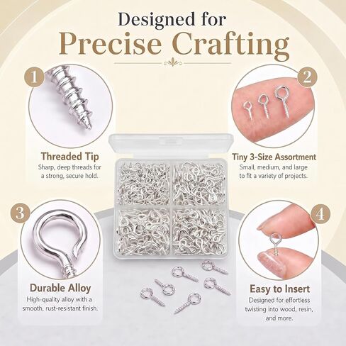 620PCS Small Eye Pins for Jewelry Making, 3 Sizes Silver Eye Hooks Screw Assortment with Storage Box, Tiny Eye Screws for Bead Charms, Keychains, and DIY Art Crafts in Kuwait
