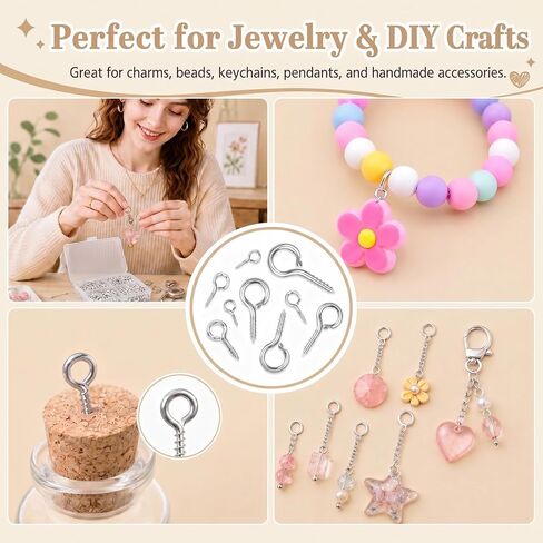 620PCS Small Eye Pins for Jewelry Making, 3 Sizes Silver Eye Hooks Screw Assortment with Storage Box, Tiny Eye Screws for Bead Charms, Keychains, and DIY Art Crafts in Kuwait