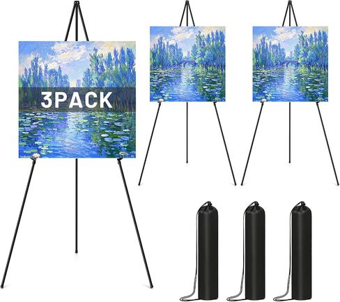 Easel Stand for Sign, Aredy 63 Inch Portable Floor Easel (3 Pack) - Metal Tripod Poster Stand for Display, Painting Canvas & Picture - Foldable & Adjustable, Black in Kuwait