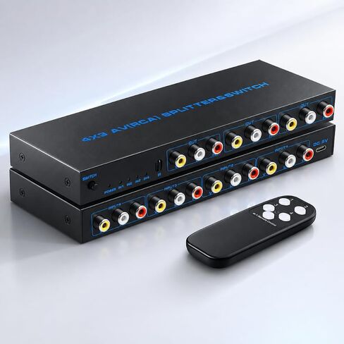 صندوق تبديل RCA 4 في 3 مخرج: 4 مخرج AV Splitter 3 مع جهاز تحكم عن بعد لتوزيع الصوت والفيديو، صندوق تحديد الصوت المركب للفيديو L/R لوحدات تحكم ألعاب DVD STB in Kuwait