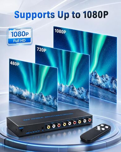 صندوق تبديل RCA 4 في 3 مخرج: 4 مخرج AV Splitter 3 مع جهاز تحكم عن بعد لتوزيع الصوت والفيديو، صندوق تحديد الصوت المركب للفيديو L/R لوحدات تحكم ألعاب DVD STB in Kuwait