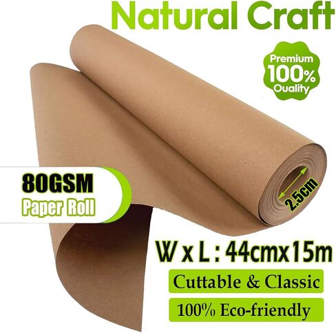FONTSATTY Brown Paper Roll, 17'' x 590'', 44cmx15m Kraft Wrapping Paper, 80GSM Thicken for Packing, Moving, Shipping Floor Covering Table & Crafts/Arts, Bond Paper, 1 Pack in Kuwait