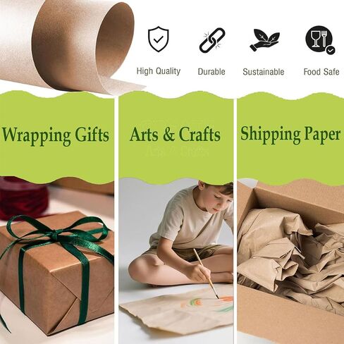 FONTSATTY Brown Paper Roll, 17'' x 590'', 44cmx15m Kraft Wrapping Paper, 80GSM Thicken for Packing, Moving, Shipping Floor Covering Table & Crafts/Arts, Bond Paper, 1 Pack in Kuwait