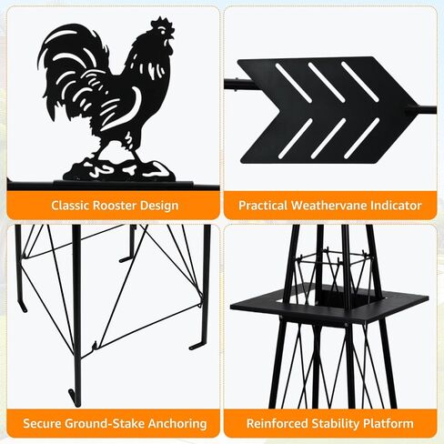 6FT Windmill for Yard, Black Garden Windmill with Rooster Weather Vane in Kuwait