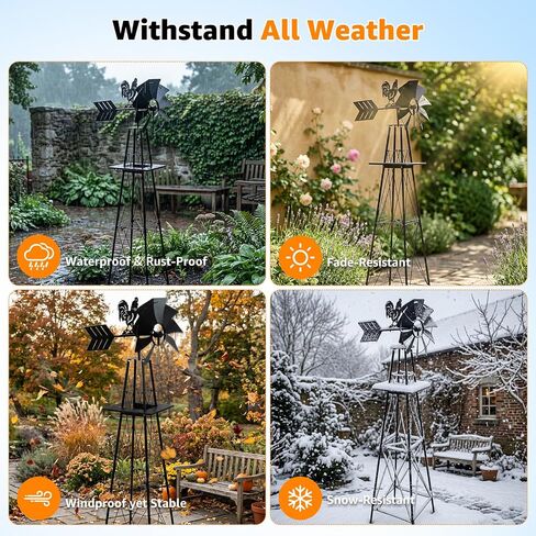 6FT Windmill for Yard, Black Garden Windmill with Rooster Weather Vane in Kuwait
