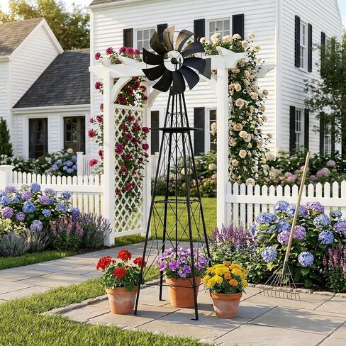 6FT Windmill for Yard, Black Garden Windmill with Rooster Weather Vane in Kuwait