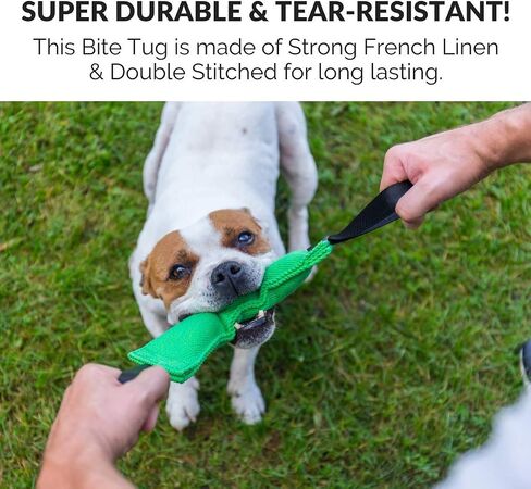 Bull Fit K9 Dog Bite Tug Toy with 2 Strong Handles - Made of Durable & Tear-Resistant French Linen - Perfect for Tug of War, Fetch & Puppy Training - Ideal for Medium to Large Breeds in Saudi Arabia
