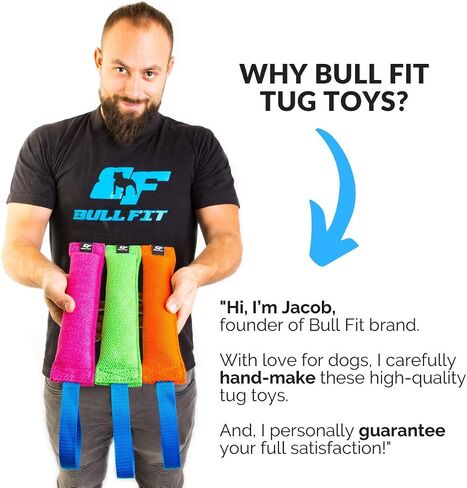 Bull Fit K9 Dog Bite Tug Toy with 2 Strong Handles - Made of Durable & Tear-Resistant French Linen - Perfect for Tug of War, Fetch & Puppy Training - Ideal for Medium to Large Breeds in Saudi Arabia